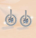 Round Halo Circle Drop Moissanite Earrings in Sterling Silver