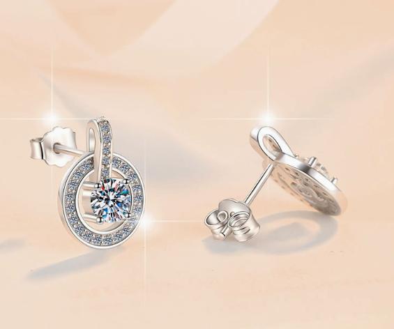 Round Halo Circle Drop Moissanite Earrings in Sterling Silver
