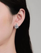 Round Halo Circle Drop Moissanite Earrings in Sterling Silver