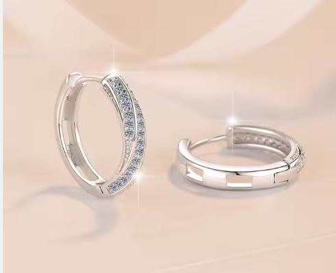 Inside Out Pavé Hoop Moissanite Earrings in Sterling Silver