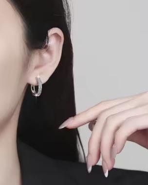 Inside Out Pavé Hoop Moissanite Earrings in Sterling Silver