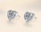Heart Solitaire Prong Stud Moissanite Earrings in Sterling Silver