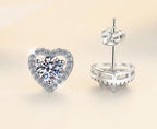 Heart Solitaire Prong Stud Moissanite Earrings in Sterling Silver