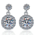 Round Halo Double Drop Moissanite Earrings in Sterling Silver
