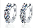 Four Stone Hinged Hoop Moissanite Earrings in Sterling Silver