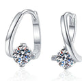 Round Solitaire Oval Hoop Moissanite Earrings in Sterling Silver