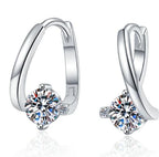 Round Solitaire Oval Hoop Moissanite Earrings in Sterling Silver