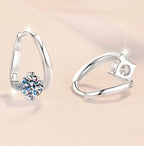 Round Solitaire Oval Hoop Moissanite Earrings in Sterling Silver