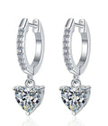 Heart Solitaire Pavé Hoop Drop Moissanite Earrings in Sterling Silver