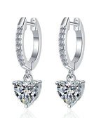 Heart Solitaire Pavé Hoop Drop Moissanite Earrings in Sterling Silver
