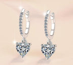 Heart Solitaire Pavé Hoop Drop Moissanite Earrings in Sterling Silver