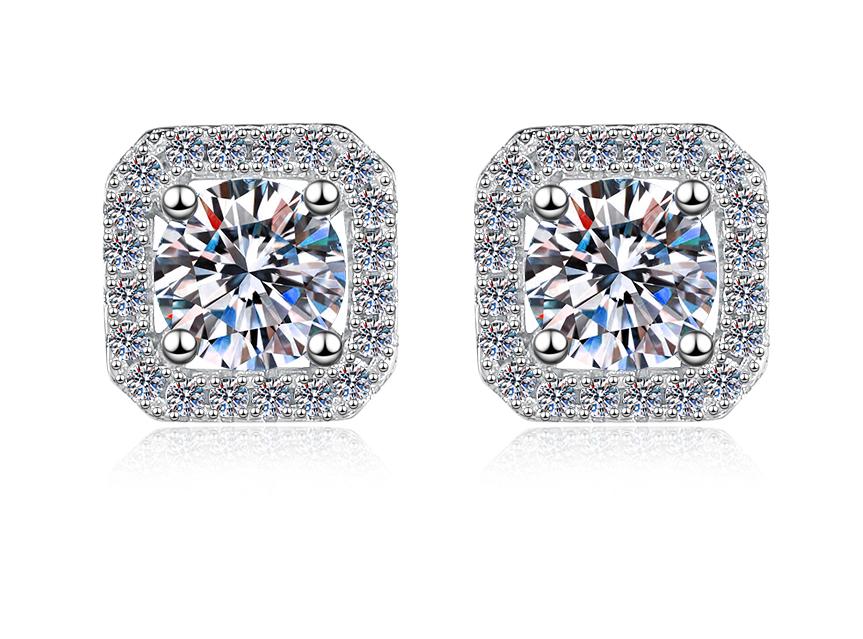 Cushion Halo Stud Moissanite Earrings in Sterling Silver