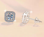 Cushion Halo Stud Moissanite Earrings in Sterling Silver