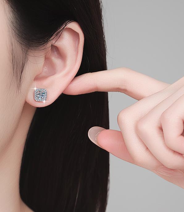Cushion Halo Stud Moissanite Earrings in Sterling Silver