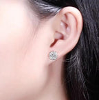 Sterling Silver Moissanite Cushion Halo Screw Stud Earrings, detail view 3
