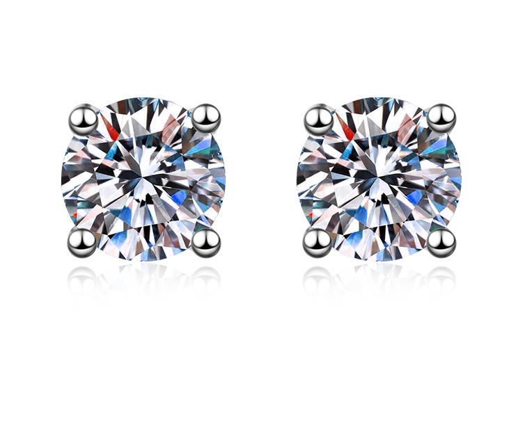 Round Solitaire Claw Stud Moissanite Earrings in Sterling Silver