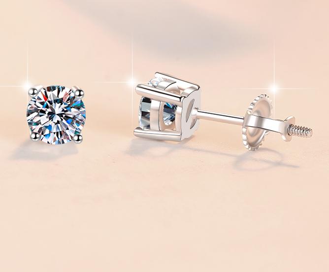 Round Solitaire Claw Stud Moissanite Earrings in 925 Sterling Silver