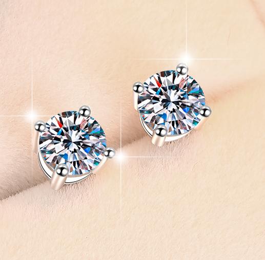 Round Solitaire Claw Stud Moissanite Earrings in Sterling Silver