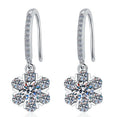 Flower Cluster Long Hoop Drop Moissanite Earrings in Sterling Silver