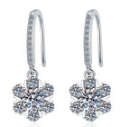 Flower Cluster Long Hoop Drop Moissanite Earrings in Sterling Silver