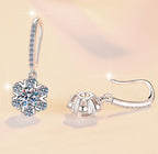 Flower Cluster Long Hoop Drop Moissanite Earrings in Sterling Silver