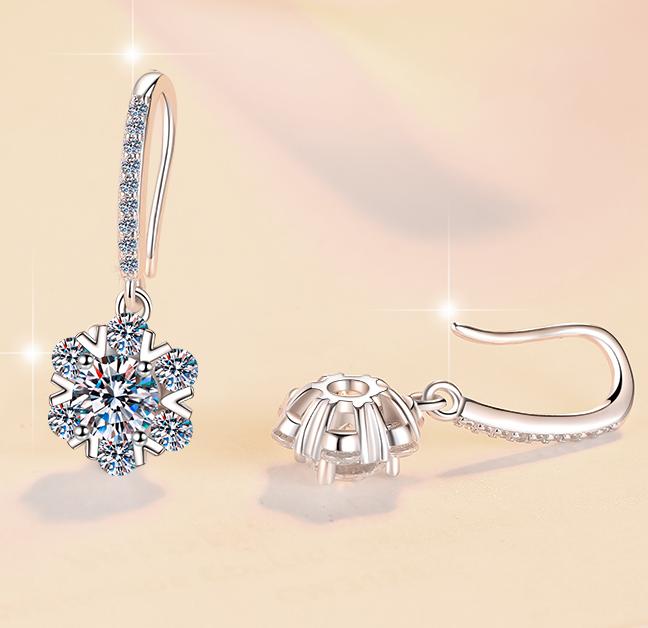 Flower Cluster Long Hoop Drop Moissanite Earrings in Sterling Silver