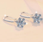 Flower Cluster Long Hoop Drop Moissanite Earrings in Sterling Silver
