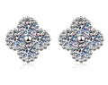 Four Stone Flower Stud Moissanite Earrings in Sterling Silver
