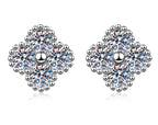 Four Stone Flower Stud Moissanite Earrings in Sterling Silver