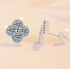 Four Stone Flower Stud Moissanite Earrings in Sterling Silver