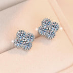 Four Stone Flower Stud Moissanite Earrings in Sterling Silver