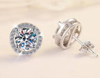 Sterling Silver Moissanite Round Halo Stud Earrings, detail view 2