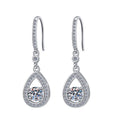 Sterling Silver Moissanite Pear Halo Leverback Drop Earrings, front view