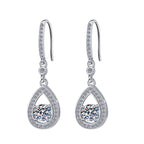 Sterling Silver Moissanite Pear Halo Leverback Drop Earrings, front view