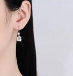Sterling Silver Moissanite Square Halo Leverback Drop Earrings, detail view 3