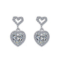 Sterling Silver Moissanite Heart Hoop Drop Earrings, front view
