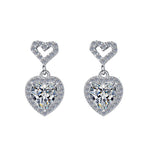 Sterling Silver Moissanite Heart Hoop Drop Earrings, front view