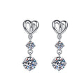 Sterling Silver Moissanite Heart Link Solitaire Drop Earrings, front view