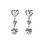 Sterling Silver Moissanite Heart Link Solitaire Drop Earrings, front view