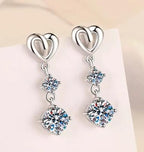 Sterling Silver Moissanite Heart Link Solitaire Drop Earrings, detail view 1
