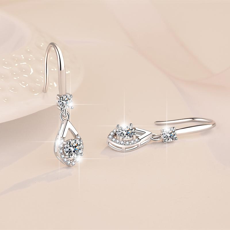 Sterling Silver Moissanite Pear Solitaire Hook Drop Earrings, front view