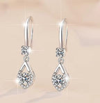 Sterling Silver Moissanite Pear Solitaire Hook Drop Earrings, detail view 1