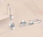 Sterling Silver Moissanite Pear Solitaire Hook Drop Earrings, detail view 2