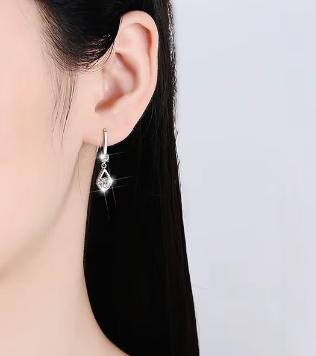 Sterling Silver Moissanite Pear Solitaire Hook Drop Earrings, detail view 3