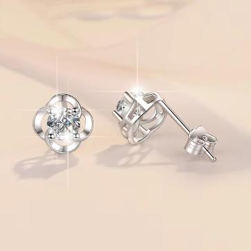 Sterling Silver Moissanite Round Bezel Stud Earrings, detail view 2