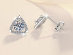 Sterling Silver Moissanite Trillion Halo Stud Earrings, detail view 2