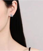 Sterling Silver Moissanite Trillion Halo Stud Earrings, detail view 3
