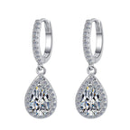 Sterling Silver Moissanite Pear Halo Hoop Drop Earrings, front view