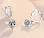 Sterling Silver Moissanite Heart Solitaire Hoop Drop Earrings, detail view 2