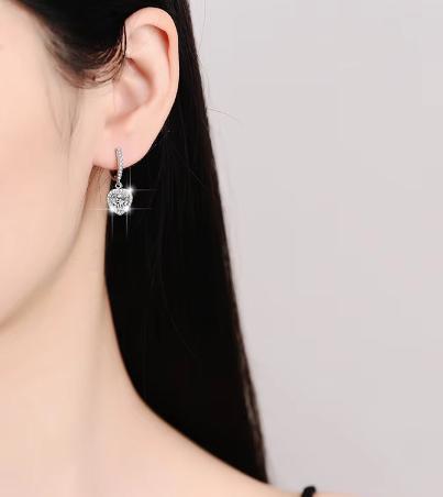 Sterling Silver Moissanite Heart Solitaire Hoop Drop Earrings, detail view 3